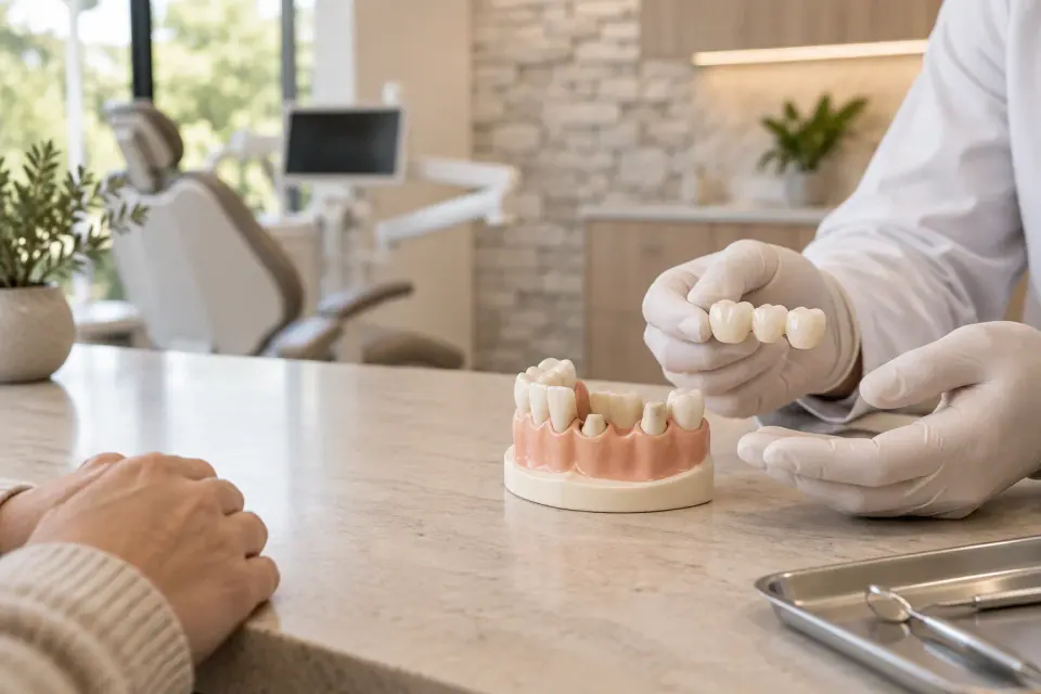 Dental bridge and tooth replacement consultation for a missing tooth