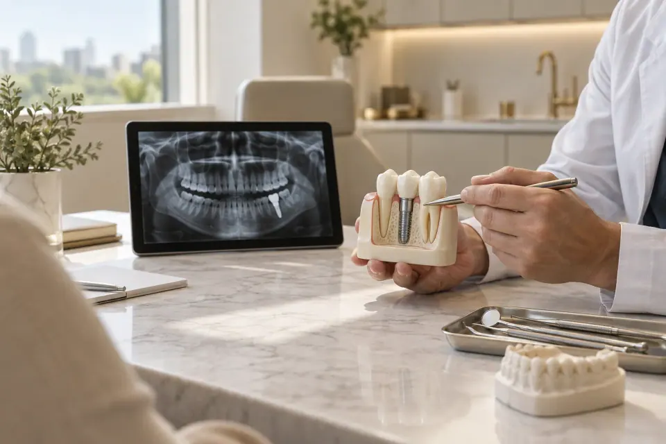 Dental implant consultation and treatment planning in a modern dental setting
