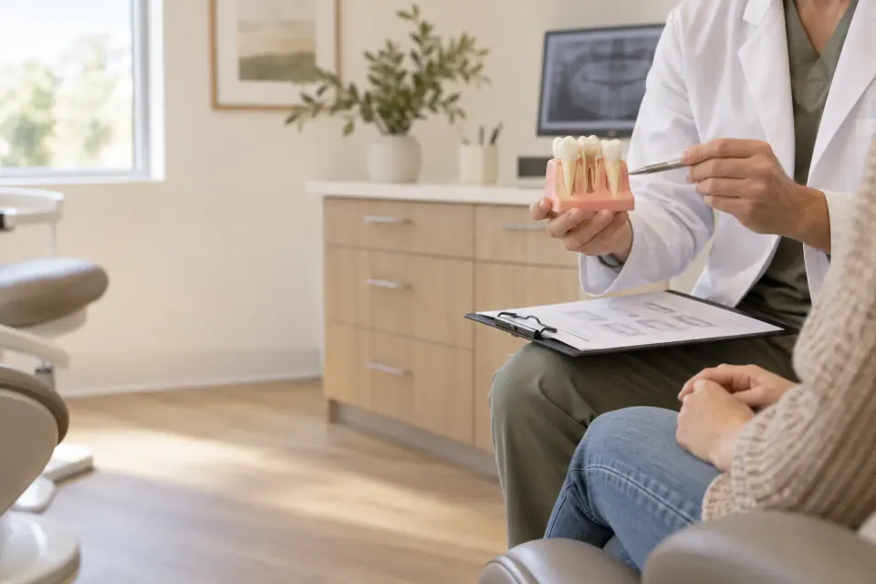 Dentist explaining a tooth extraction plan to a patient